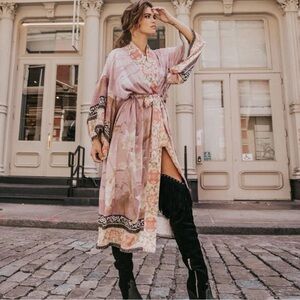 Boho Kimono, Bohemian Robe, Long Floral Summer Cardigan, Beach Kaftan Maxi Dress